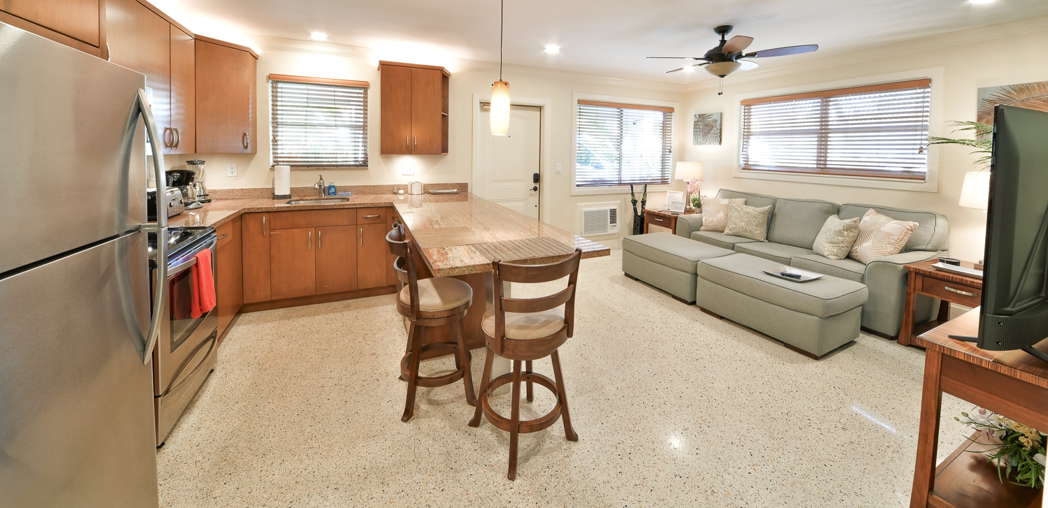 Paradise Vacation Suites - Kitchen and Living Room