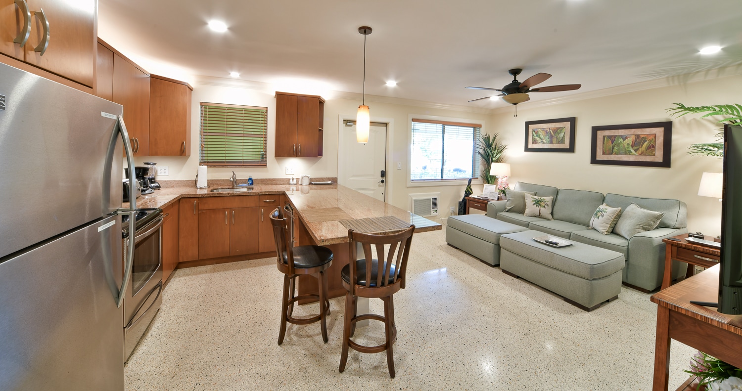 Paradise Vacation Suites - Living Room and Kitchen
